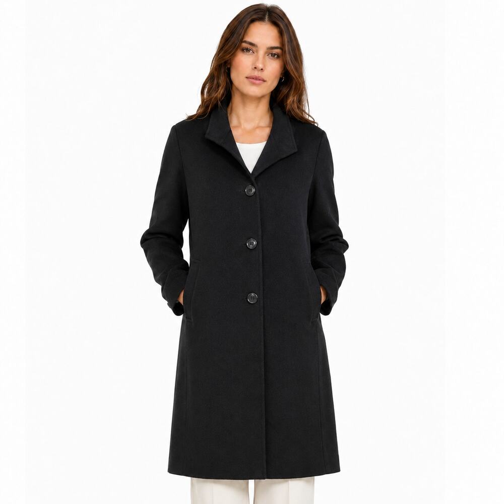 Cinzia Rocca Due Wool Cashmere Blend Coat 14 Black Single Breasted Long Overcoat